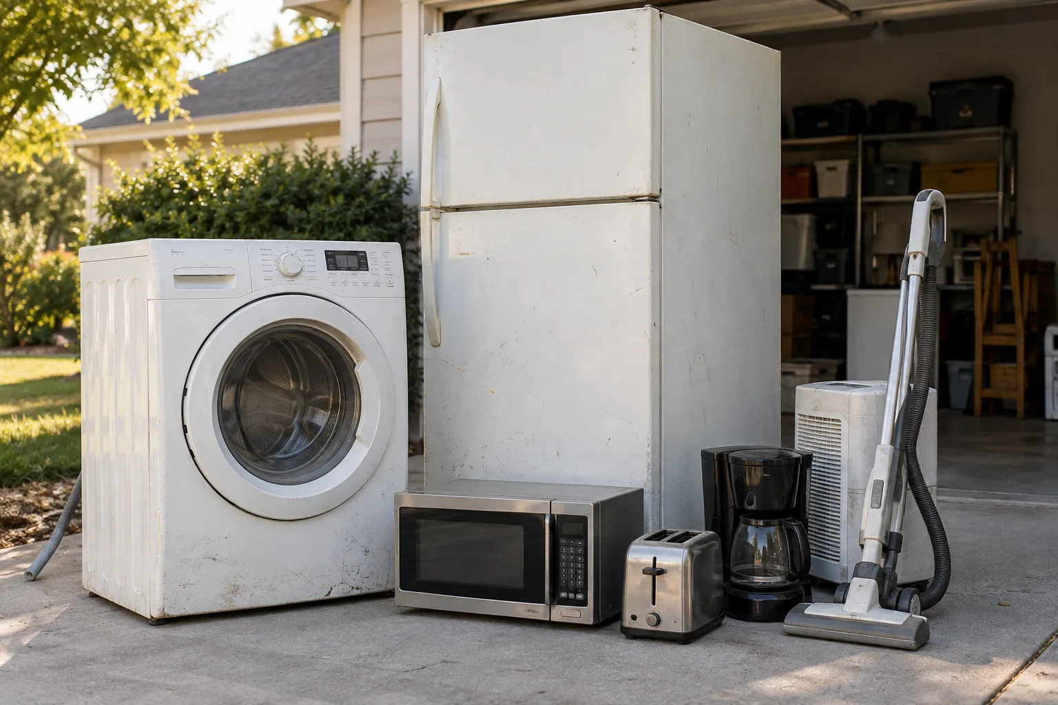 Disconnected appliances staged for collection